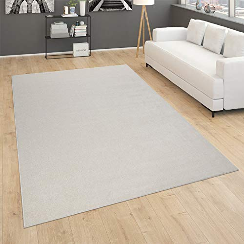 Paco Home Teppich Für Wohnzimmer Einfarbig Kurzflor Schlicht Und Modern, In Creme, Grösse:160x220 cm