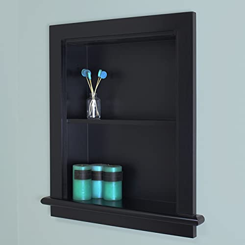 Fox Hollow Furnishings 14x18 Aiden Recessed Wall Niche Medicine Cabinet Replacement, in The Wall Bathroom Cabinet Insert Shelf/Shelves, Made in North America, Real Wood, NO MDF, Plain, Black