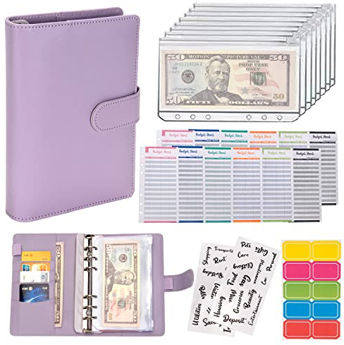 NICOOTH Budget Binder A6 Money Saving Binder with Zipper Cash Envelopes