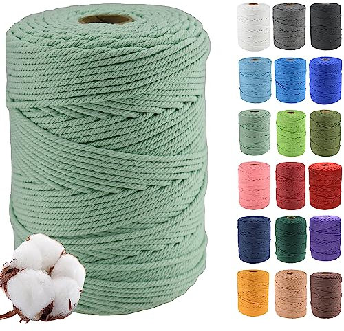 Klhamky 4mmx300m Corda di Cotone Naturale Macramé - Corda di Cotone 100% Naturale a 4 Fili Ritorti per Appendini Fatti a Mano, Fai-da-te, Creazioni Artigianali,Fiore verde