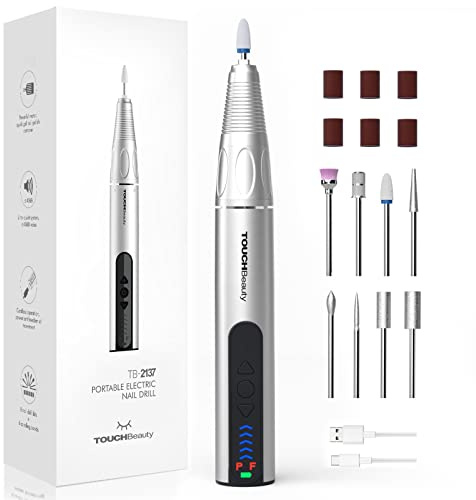 TOUCHBeauty Professional Cordless Nail Drill Kit, 30000 RPM Electric Nail File & Buffer with 8 Bits, Low Noise eFile for Acrylic, Gel, Thick Toenails, Wireless Manicure Set for Home & Travel