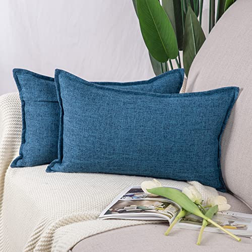 Madizz 2er Set Polyester- Leinen Kissenbezügen Weiche dekorative Kissenbezüge für Sofa Schlafzimmer Kissenhülle Dunkelblau 30x50 cm Rechteckig