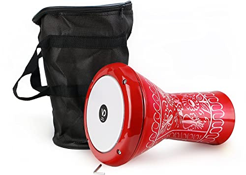 Darbuka - Tamburo per bambini orientali in alluminio pressofuso inciso a mano, colore rosso minerale
