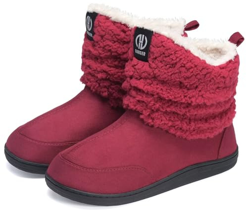 GURGER Chausson Montant Femme Hiver Fourrure Chaussons Bottes Homme Peluche Pantoufles Chaussons Bottines Doublé Chaud Slipper Boot Taille 38 39 Rouge