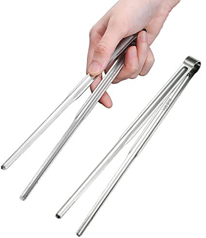 UPTALY 2 pz 18/10 Pinze sottili in acciaio inossidabile (21 cm), pinzette per barbecue giapponesi, Yakiniku leggeri, Tong per BBQ coreano, Tong per sushi di alto livello, Pinze per cucina piccola