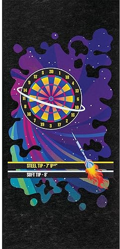 PIG Cosmic Design Self-Sticking Dart Mat – Official Soft & Steel Tip Throwlines - Black – 3’ x 10’ – PM70149
