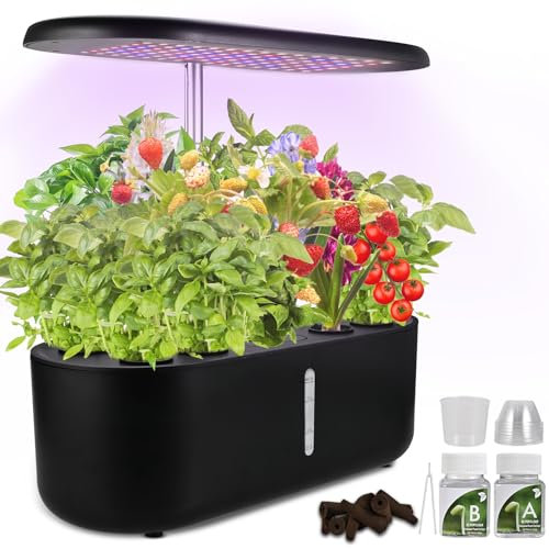 Cieex Système de culture hydroponique, réservoir d'eau de 3,6 l (station de culture des plantes), lumière de croissance LED 24 W, 10 pods, kit de germination pour jardin d'herbes aromatiques, hauteur