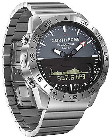 CalmGeek Montre Numérique et Analogique pour Homme - Montre de Plongée - Montre d'Affaires en Acier Complet - Altimètre - Boussole - Étanche à 200m