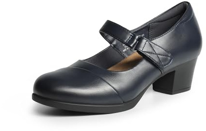 DREAM PAIRS Zapatos de tacón grueso con punta cerrada y de bloque bajo para mujer, zapatos de tacón Mary Janes, cómodos zapatos de vestir de punta redonda, zapatos de trabajo y boda, marino, 37.5 EU