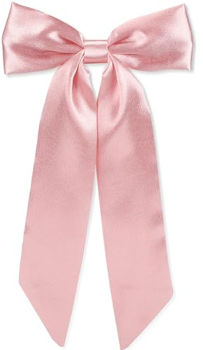 WantGor Long Tail Bow Hair Clips, Hair Ribbon Bows Satin Bowknot Clip Large Hair Barrettes Accessories Cute Ponytail Holder for Women Daily Party Wedding Prom (Pink)