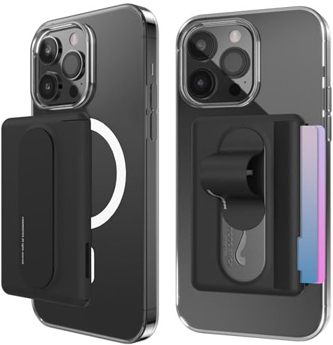 AMAYO - Tarjetero magnético para teléfono móvil para MagSafe Wallet con soporte para los dedos - Tarjetero para dedo Soporte - Soporte para iPhone Accesorios Funda (Negro)