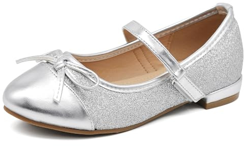 IF Scarpe Ballerine da Bambina Ragazza Fiocco Glitter Cerimonia Gioiello Comunione W7050 Argento N.28