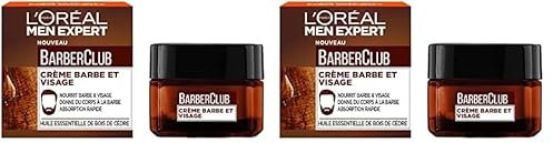 L'Oréal Men Expert BarberClub- Crème Nourrissante pour Barbe & Visage - Texture Légère & Non Grasse - Absorption Rapide - À l'Huile Essentielle de Bois de Cèdre - 50 ml (Lot de 2)