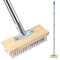 Stainless Steel Wire Broom with 4 Detachable Pole Stiff Metal Brush Deck Scrub Brush Long Handle Floor Scrub Bristles Scrubber Tile Deck Cleaning Tool Wire Broom for Cleaning Moss Grout Garden