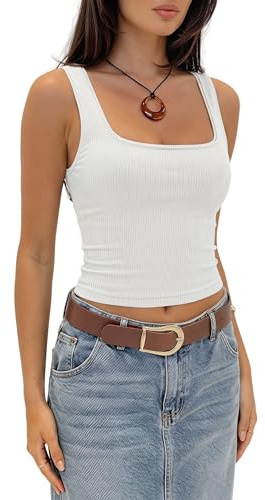 Haibang Débardeur Femme Crop Top Sexy Crop Tank Tops sans Manches à Col Carré Côtelé Sport Hauts Top Slim Fit Camisole Cropped Côtelé Été Basiques Yoga Fitness Haut