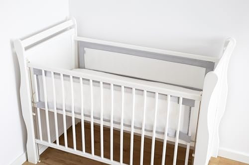LOOLAY Bettumrandung für 120 x 60 cm Babybett – 2 Teiliges 110 x 30 cm Atmungsaktives Bettumrandung aus Netzstoff – Babybett Umrandungen – Klettverschluss stark Befestigung (Grau)