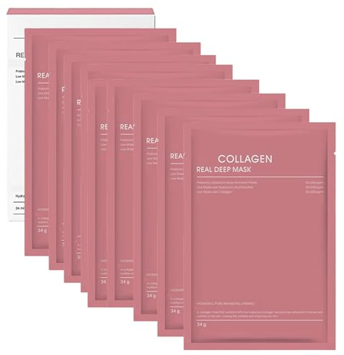 8PCS Bio Collagen Real Deep Mask, Bio-Collagen Korean Night Mask, Deep Hydrating Overnight, Masque Collagene, Hydratation Profonde Réduit les Ridules Améliore I'élasticité