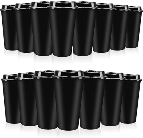 MSYU 15 Pcs Reusable Plastic Coffee Cups, 470 ml Travel Mug with Lids, Leak Proof Spill Proof Plastic Tumblers Cups Coffee Mugs for Hot and Cold Drinks (Black)