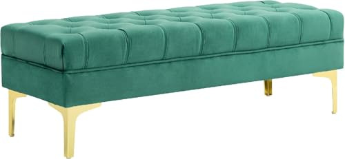 DecHome - Panca Fondo Letto Imbottita con Rivestimento Trapuntato in Tessuto Effetto Velluto 118x45x42 cm colore Verde Scuro