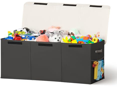 ADEHMDA Large Toy Box, Toy Box Storage with Lid, Collapsible Sturdy Toy Chest Box for Kids, Girls and Boys, Nursery Room and Living Room, 39.5x13 x16(black)