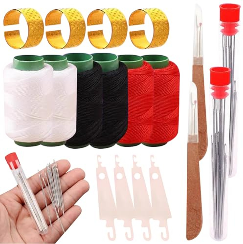Set Di 37 Strumenti Da Cucito, Aghi a Cruna Grande per Cucire a Mano Con Rocchetti Di Filo, Aghi, Infila Ago, Scucitore E Tubo Di Stoccaggio, Aghi per Quilting in Acciaio Inossidabile Per(2 Set)