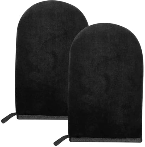 ACKKOR Lot de 2 Gants de Bronzage | Gant Lavable et Réutilisable | Double Face | Pour Autobronzant et Protection Solaire (Noir)