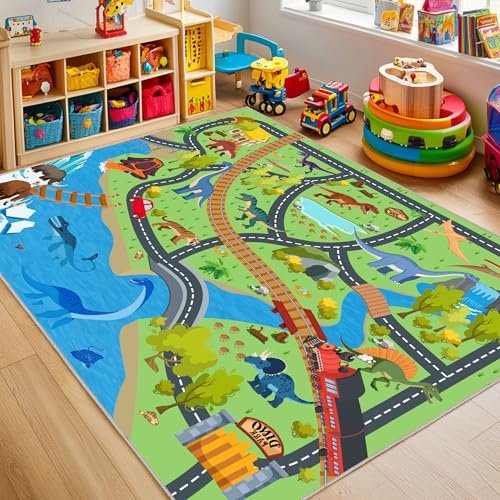 OHDS Kids Rugs for Playroom - Soft & Non-Slip 3x4 Feet Dinosaur Play Mat,Childrens Dinosaurs Carpet Washable Rug for Classroom Nursery Bedroom Boys