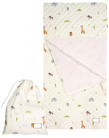 PERLETTI Sacco Letto Bambino Scuola Infanzia Tog 1.5 - Sacco a Pelo Lenzuolo Singolo Bambini da Viaggio Campeggio - Saccoletto Cotone con Bustina e Elastico Fissaggio 70x140 cm (Safari)