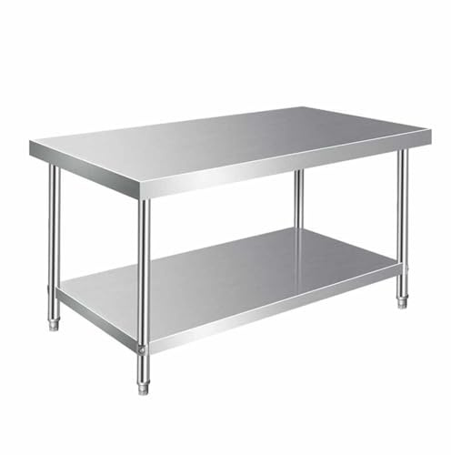 Laohucai 2 Tier 304 Stainless Steel Prep Table, 150x60x80cm Heavy Duty Commercial Worktable, Kitchen Food Prep Work Table for Restaurant Home Kitchen Hotel Garage Indoor Outdoor