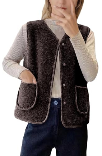 Generisch Gilet in pelliccia di agnello, caldo, foderato in pile, giacca senza maniche, comodo capispalla con colletto alto, per il freddo, marrone, 4XL