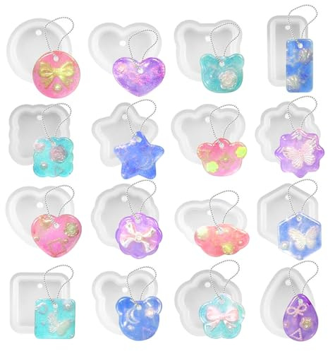 Pyralidsg 16 Piezas Moldes Resina Epoxi Set, Moldes de Silicona para Resina con 20 Cadenas, Varios Estilos Molde Silicona Manualidades, para Hacer Joyas, Colgantes y Adornos