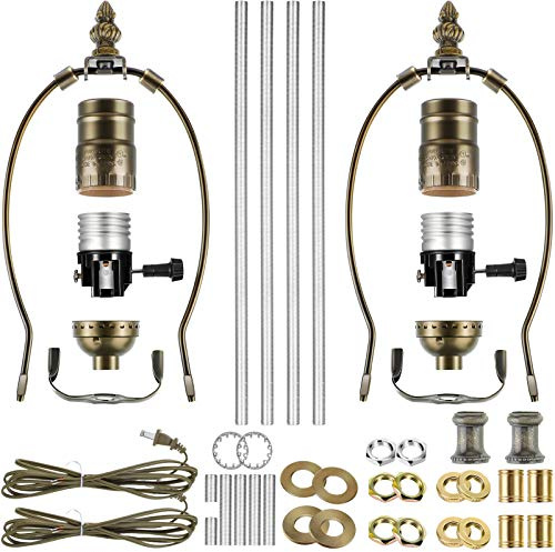 Mudder 2 Sets Finish Make a Lamp Light Kit, Lamp Wiring with 8 Inch Harp and 3 Way Socket, Make a Amp Kit Complete for DIY Light Design or Repair(Brass)