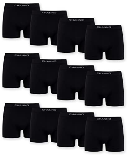 Channo Calzoncillos de Hombre Boxer de Licra Sin Costuras, Suaves y Cómodos (Pack de 12 Negro L)