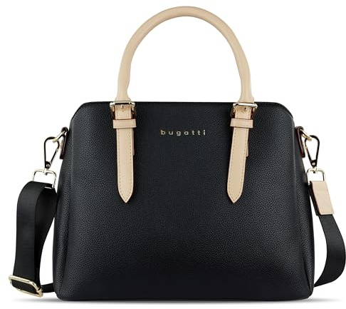 bugatti Ella Handtasche für Damen, Bowling Bag mittelgroß aus Kunstleder, schwarz