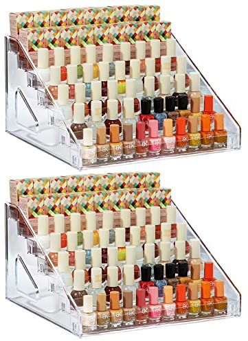 YIEZI Nail Polish Organizer 84 Bottles of 7 Layers Paint Storage Sunglass Acrylic Display Rack Essential Oils Holder Clear Makeup Organizer No Tool Needed Assembly (2 Pack)