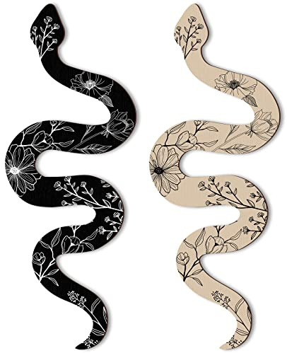 Gerrii Set of 2 Earthy Room Decor Wall Art Boho Witchy Wooden Snake Decor Natural Aesthetic Wall Hanging Boho Art for Apartment Bedroom Living Room(Crawl)