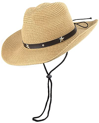 JowTreex Sombrero de paja para niños, sombrero de vaquero occidental, sombrero de playa al aire libre, sombrero de pesca para niñas y niños pequeños, caqui, 2-6 Años