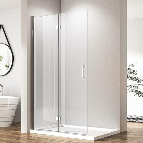 Walk in Duschwand 80 x 195 cm Falttür Duschabtrennung, Walk-in Faltbar Glas Duschtür Dusche 6mm ESG Sicherheitsglas Easy Clean beschichtung, Faltbare Duschwand Tür Drehfalttür Höhe 195cm