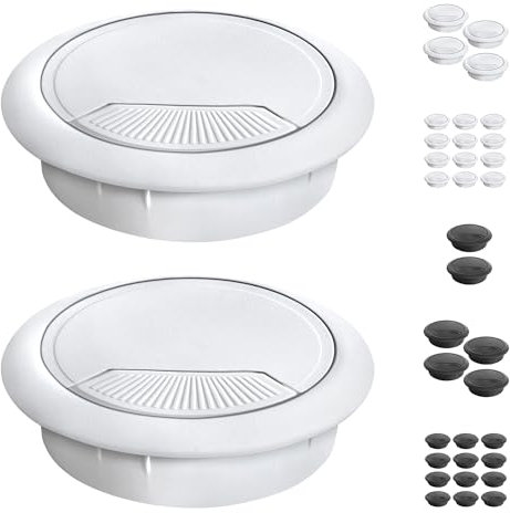 Mablik® Pasacables Escritorio Blancos, 2 Unidades. Tapa Pasa Cables para Escritorio como Embellecedor, Agujero Mesa de Diámetro 60 mm, con Muelle. Organizador de Cables (2 Pasacables Blancos)