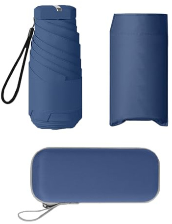 AUSDIN Mini Umbrella Compact Folding - Windproof Travel Umbrella, Waterproof & Lightweight, UV Protection, Small Portable Perfect for Rain, Storm & Strong Wind Navy Blue