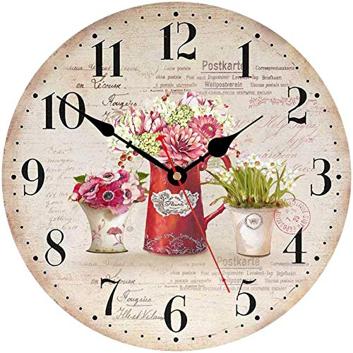 TAHEAT Horloge Murale à Plantes et Fleurs de 20 cm, Petites horloges Vintage silencieuses, Horloges murales rustiques rétro pour Cuisine, Salon, Chambre, Salle de Bain, Bureau