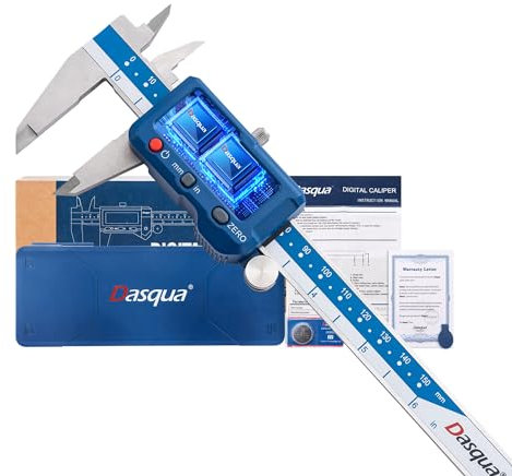 Dasqua Calibre digital industrial de 150 mm – Acero inoxidable, pantalla LCD amplia, funda, apagado automático, precisión 0,02 mm