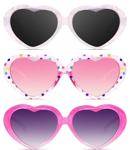 NSSIW Occhiali da sole polarizzati per bambini a forma di cuore, occhiali da sole per bambini, protezione UV, per ragazze e ragazzi dai 3 ai 12 anni, Rosa trasparente, viola e rosa traslucido, Medium
