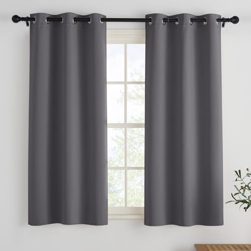 PONY DANCE Tende Oscuranti Termiche Isolanti Corte per Interni 2 Pezzi L 90 x A 120 cm Tende Cucina per Finestre Piccole Curtains per Camera da Letto Moderna con Anelli, Grigio