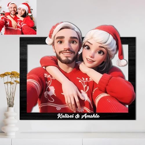 NOONATIVE Bastidor Madera Retrato de Dibujos Animados en 3D Personalizados con Foto,Marco Fotos Decoracion Pared Regalos Originales para Mujer Hombre Cumpleanos,Regalos Aniversario Pareja