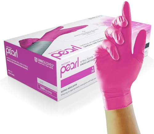 UNIGLOVES Magenta Pearl Nitrile Examination Gloves | Multipurpose, Powder Free and Latex Free Disposable Gloves - Box of 100 Gloves, Magenta, Extra Large (GP8505)