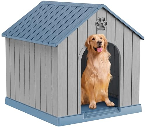 DRATO Large Dog House Indoor Outdoor Waterproof,Puppy Shelter with Air Vents and Elevated Floor,Sturdy Dog Kennel for Small to Large Sized Dogs, Easy to Assemble (Blue, 38.62×36.26×38.07 Inches)