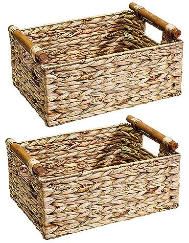 Remingtape 2 x pilkorg rektangulär med handtag för hyllor, förvaring av vatten hyacintkorgar, naturkorgar för organisation B.