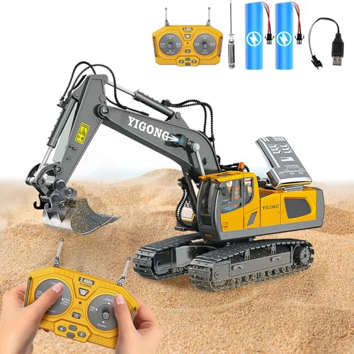 Snovire Remote Control Excavator Toy, RC Construction Digger toys with Light & Sound, 2.4 GHz, 1:24 Scale Miniature, Construction Vehicle Gift for Boys and Girls Aged 6–12 (Excavator)