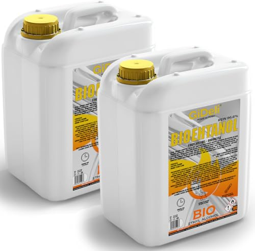 GiDeli Bioéthanol 20 l inodore 96,6 % éthanol pour cheminée intérieure et extérieure – Fabriqué à partir de maïs et de betterave sucrière